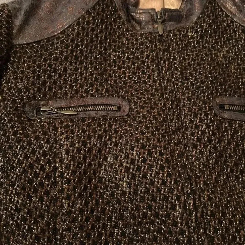 Chico's Brown Metallic Tweed Full Zip Blazer Jacket Women's Size 2 - Picture 7 of 13